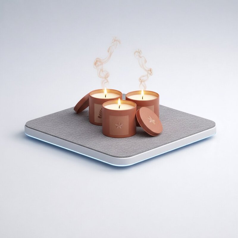 Set of scented candles in tin cans