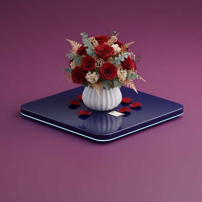 Preserved flower arrangement with vase