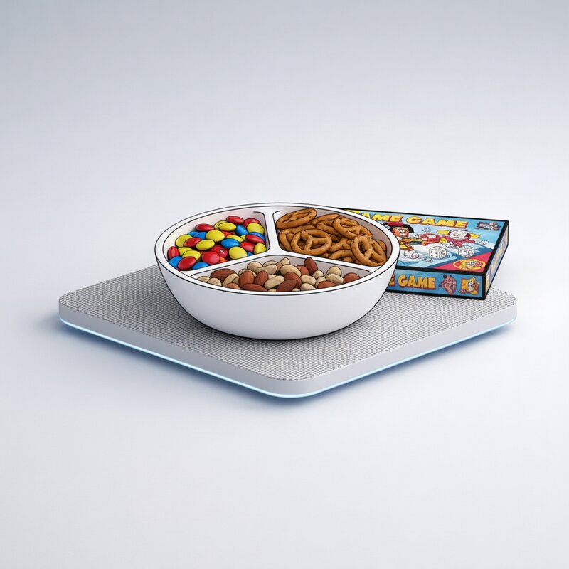 Cuenco de snacks dividido para noche de juegos