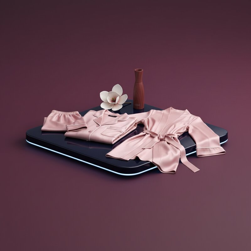 Conjunto de Pijama y Bata de Seda